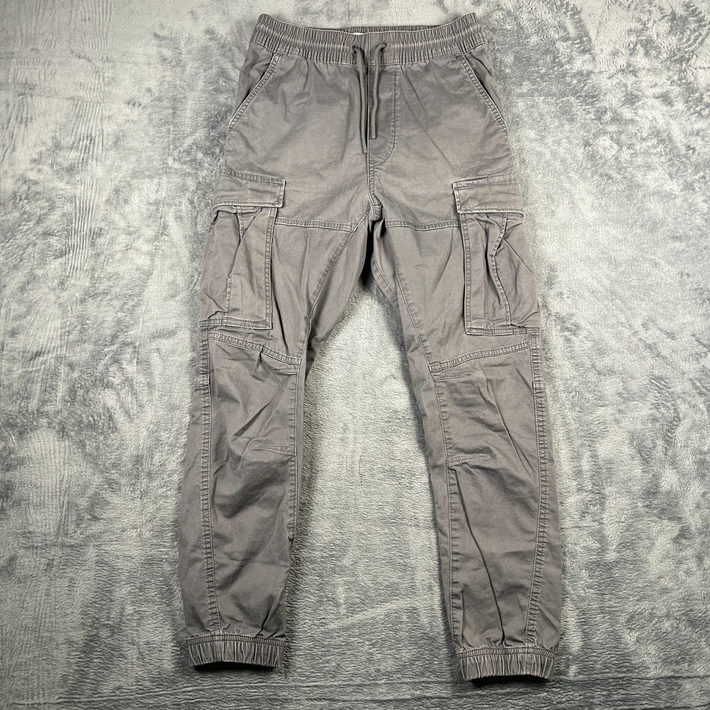H&M Jogger Pants Mens XS Gray Tapered Leg Elastic Waist Cargo Pockets Drawstring